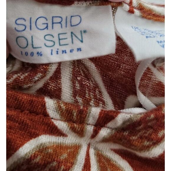 Sigrid Olsen 100% Linen M Sleeveless Top Blouse Button Detail Orange Geometric - Picture 7 of 14